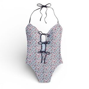NWT J Crew Tie-front halter one-piece Swimsuit Women’s 22 Floral Blue Red White